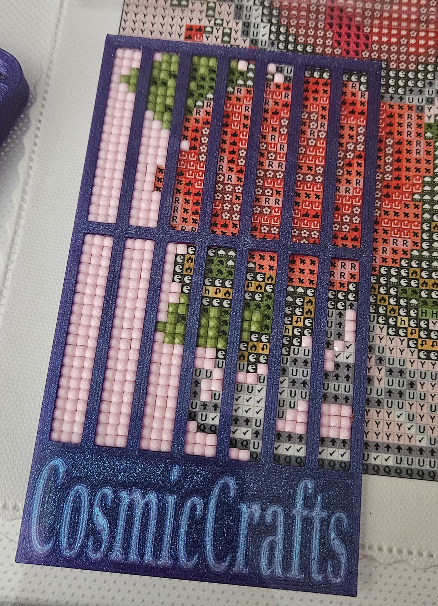 3D Printed Diamond Art Ruler, Compatible with Cosmic Craft & Forever Young Kits, 3-Row Spacing with Lift Tab