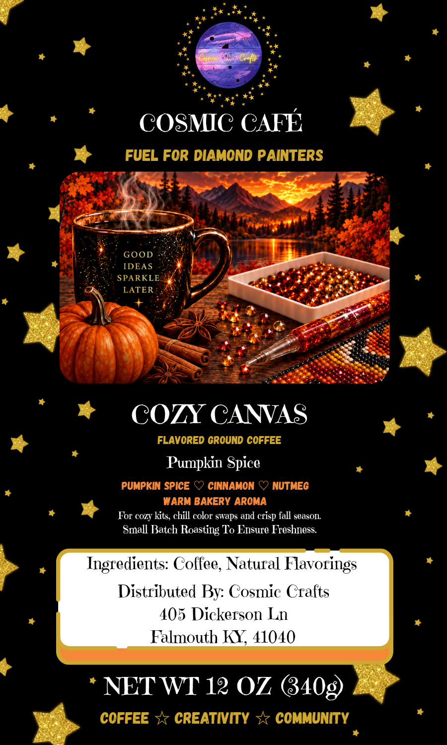 Cozy Canvas – Pumpkin Spice Flavored Ground Coffee | Cosmic Cafe Cosmic Crafts