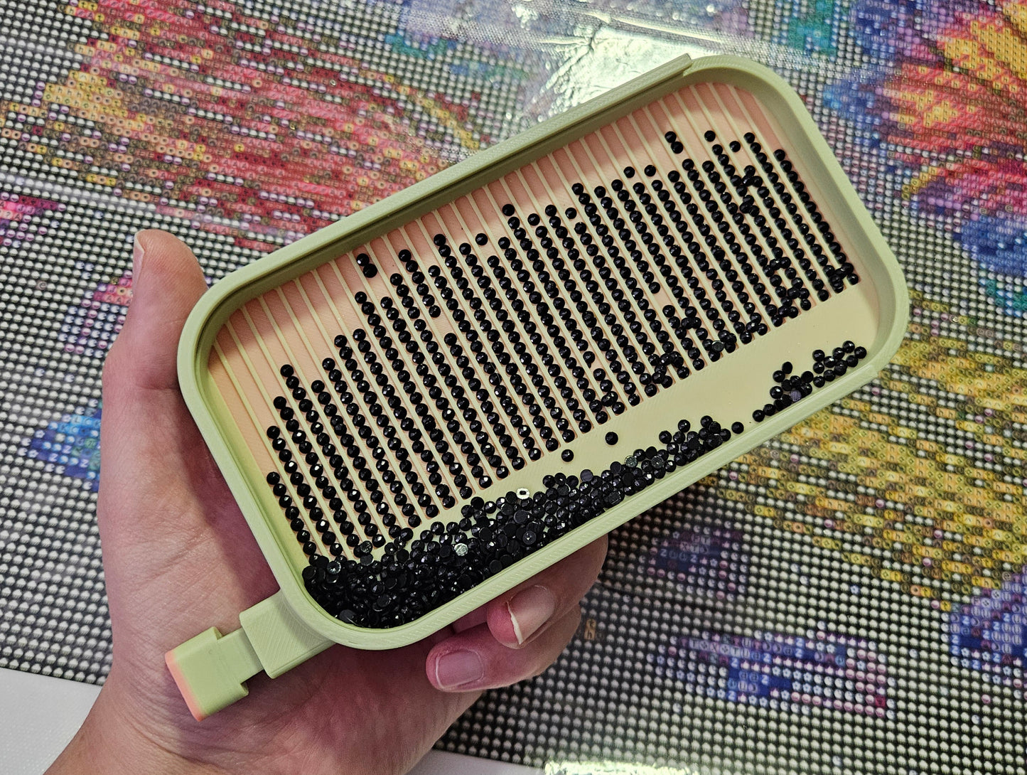 Long Landscape Diamond Art Tray with Sliding Lid & Washi Shelf, Extra Capacity Drill Tray, 3D Printed Rhinestone Accessory