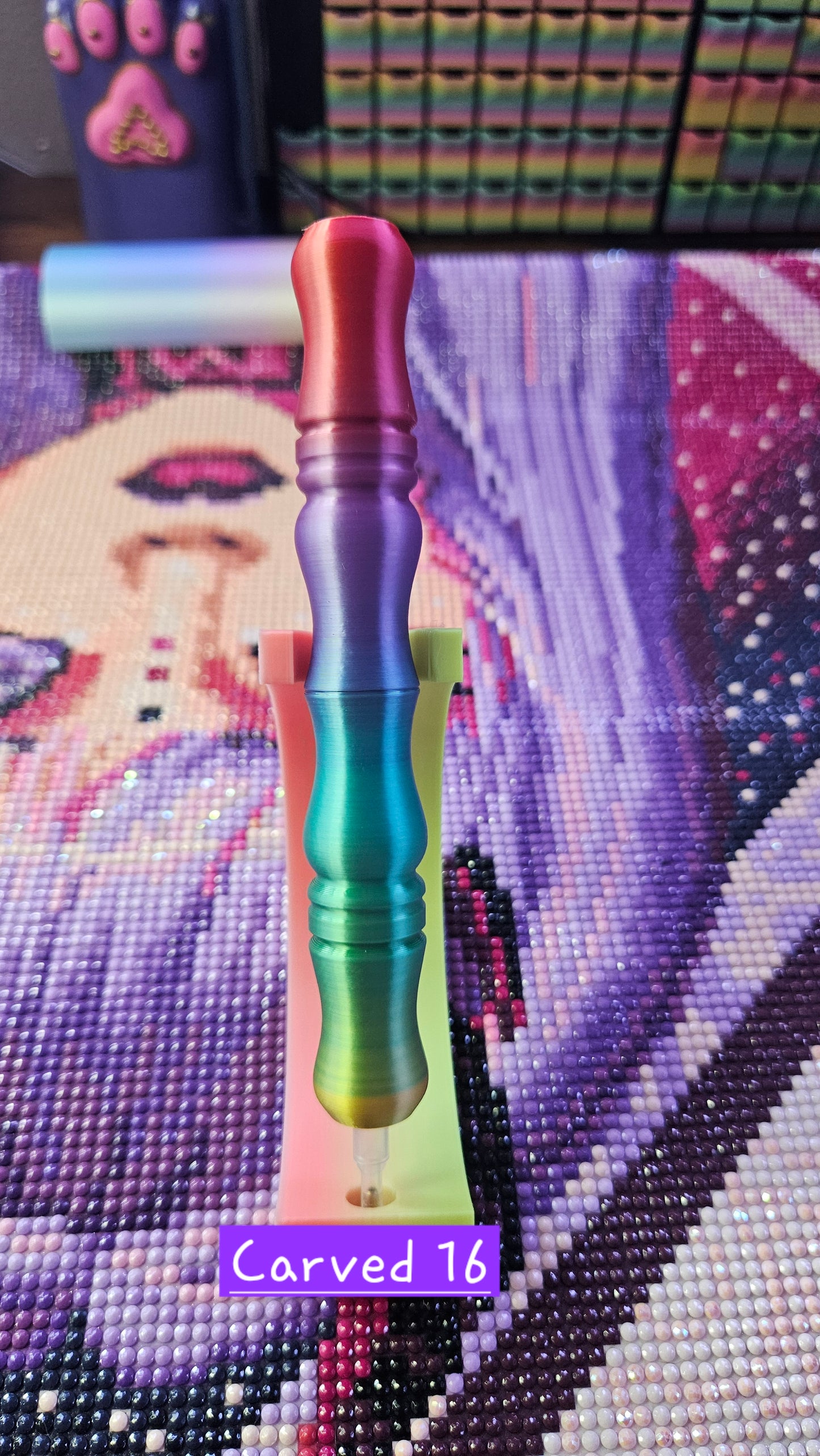 3D Printed Diamond Painting Pen, Carved 16 Wood Style, E-Painter Version Available, Lightweight Diamond Art Pen, Comfortable and Colorful Diamond Dot Tool, Drill Pen