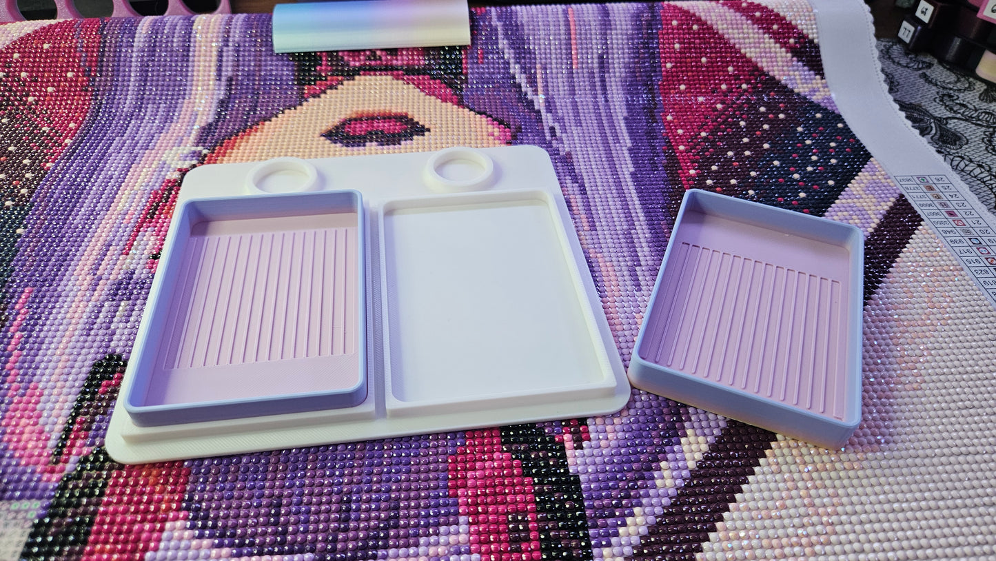 Dual Diamond Art Tray Confetti Station, 3D Printed Diamond Painting Organizer with Artdot Container Holder, Medium Drill Tray System