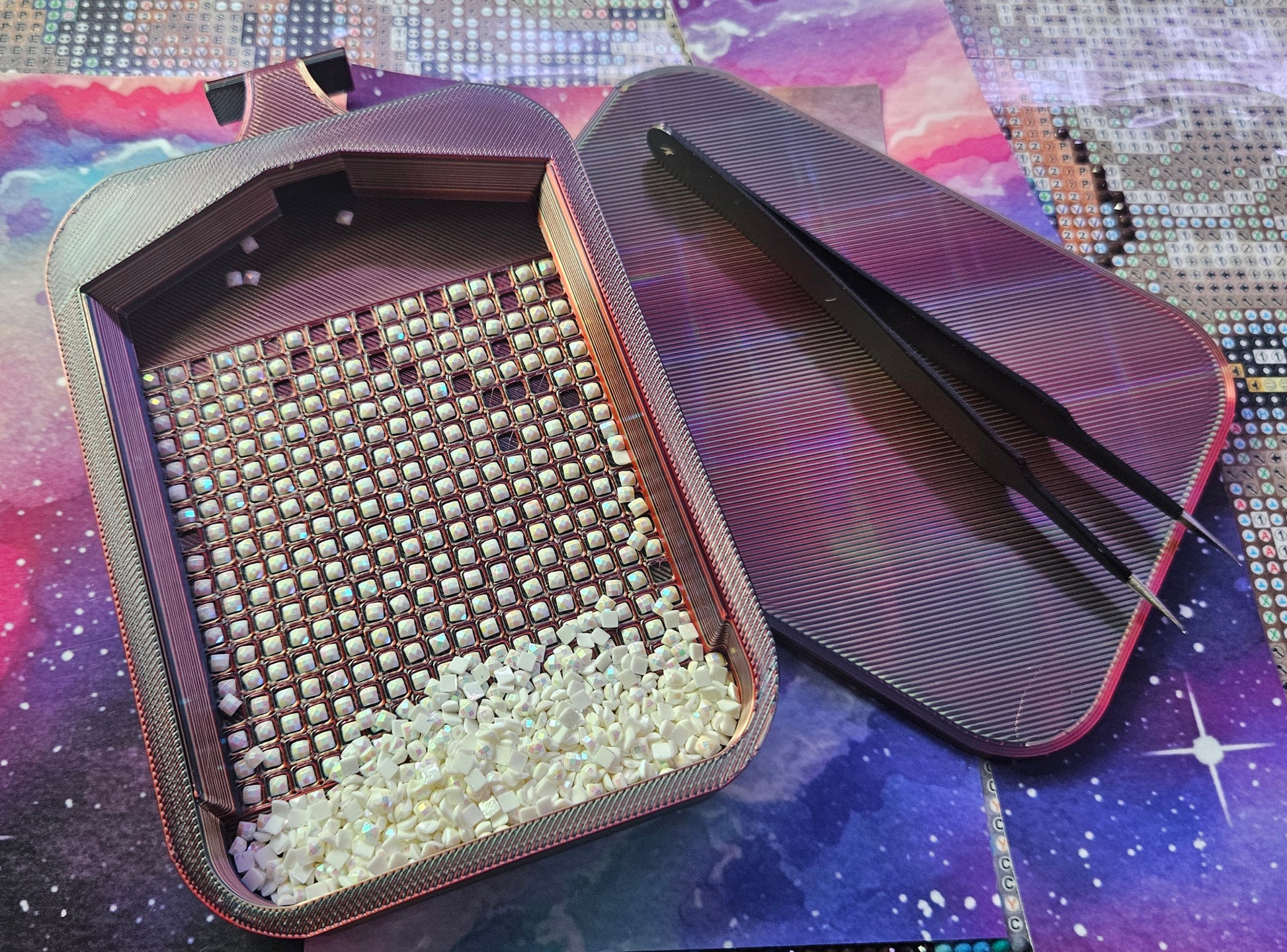 SOL Washi Single Placer Diamond Painting Tray, Large Rhinestone Art Tray with Snap-On Lid Cosmic Crafts