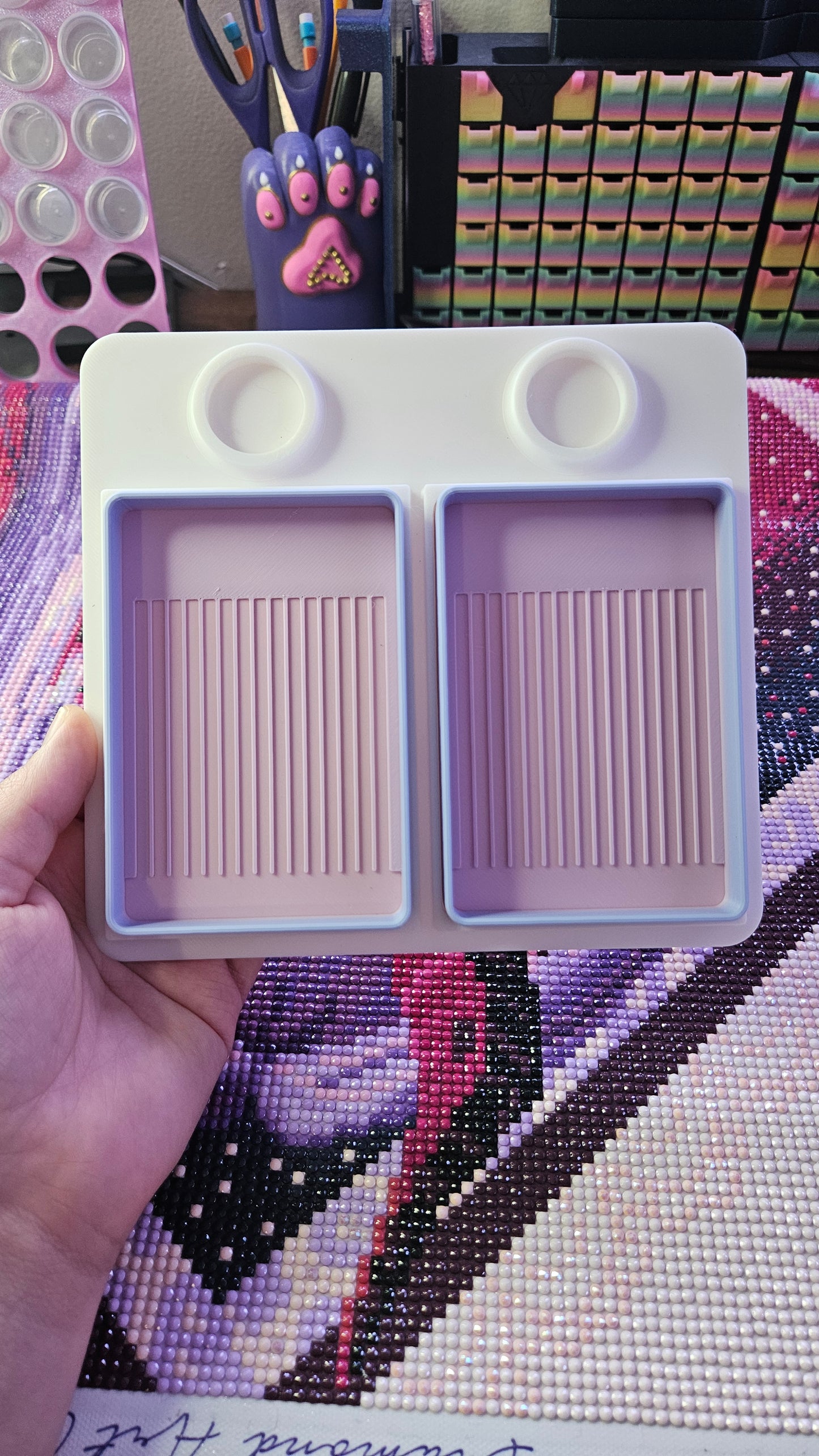 Dual Diamond Art Tray Confetti Station, 3D Printed Diamond Painting Organizer with Artdot Container Holder, Medium Drill Tray System