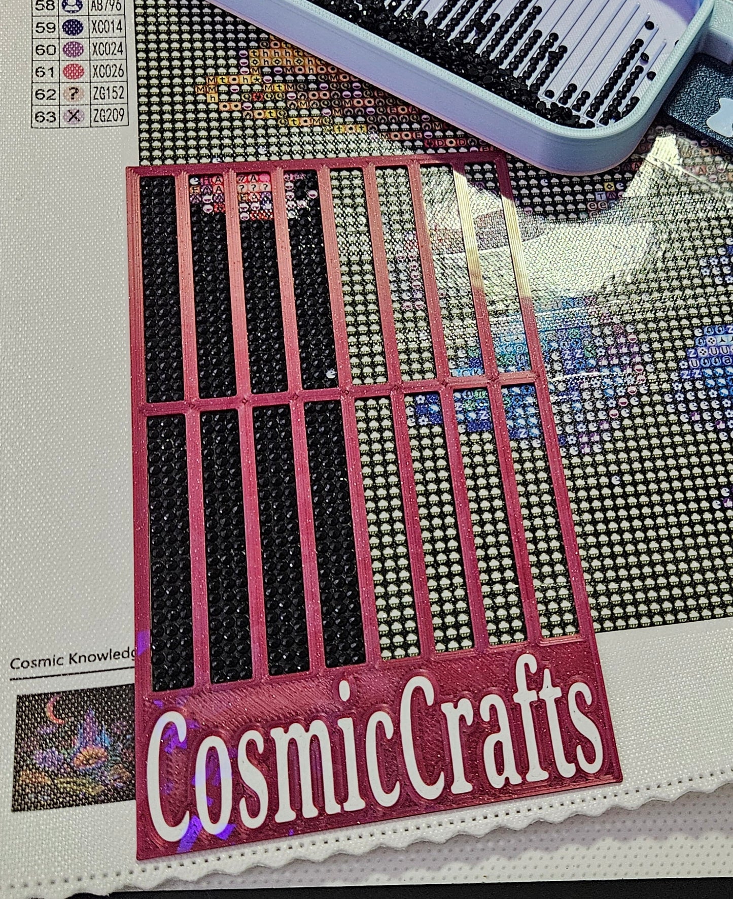 3D Printed Diamond Art Ruler, Compatible with Cosmic Craft & Forever Young Kits, 3-Row Spacing with Lift Tab
