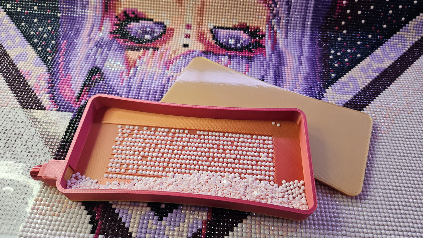 Extra Long Vertical Diamond Painting Tray with Snapping Lid & Stopper, Deep Groove Drill Organizer, Large Bead Sorting Tray for Diamond Art