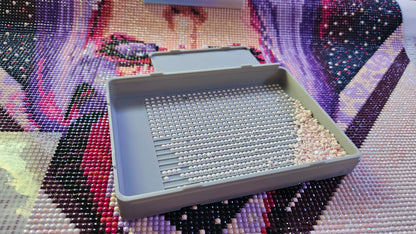 Large Diamond Painting Tray, Combo Spout-less Stacking 3D Printed Tray, Sliding Lid, Single Placer Grid + Standard Lines, STAR Series Cosmic Crafts