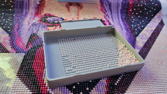 Large Diamond Painting Tray, Combo Spout-less Stacking 3D Printed Tray, Sliding Lid, Single Placer Grid + Standard Lines, STAR Series (Copy)