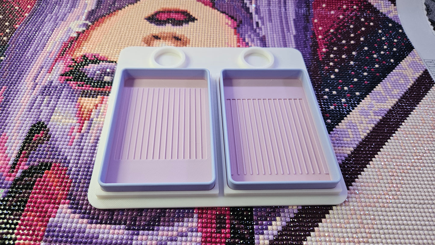 Dual Diamond Art Tray Confetti Station, 3D Printed Diamond Painting Organizer with Artdot Container Holder, Medium Drill Tray System