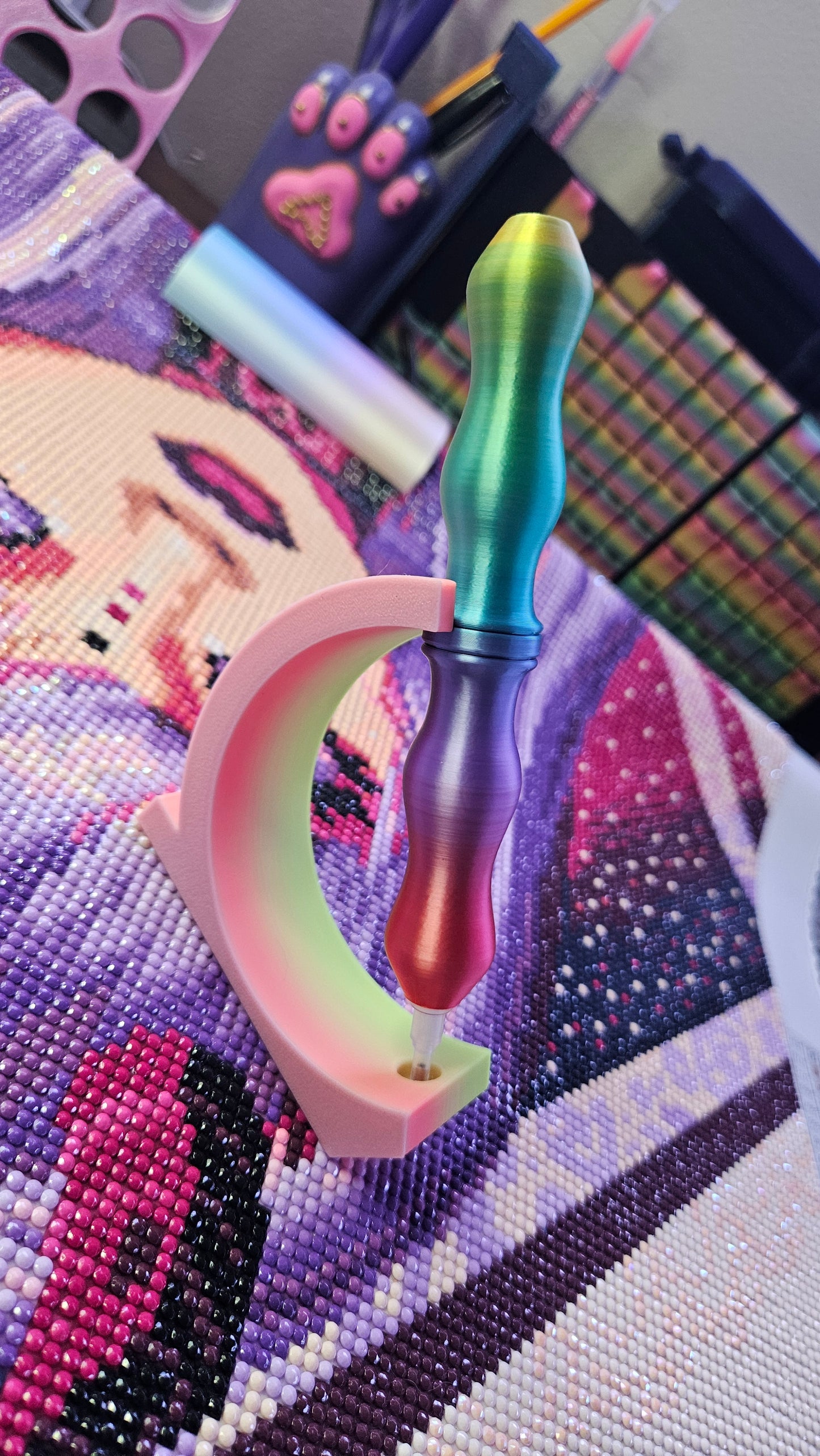 3D Printed Diamond Painting Pen, Carved 15 Wood Style, E-Painter Version Available, Lightweight Diamond Art Pen, Comfortable and Colorful Diamond Dot Tool, Drill Pen