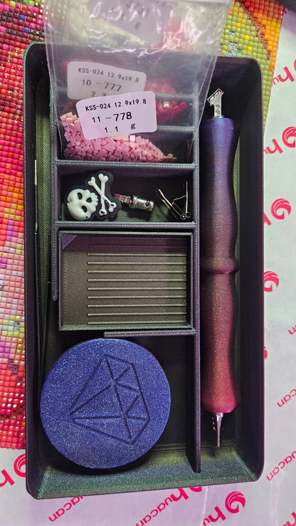 Diamond Painting Travel Box, Rhinestone Art Tool Organizer with Tray Lid, 3D Printed Craft Case Cosmic Crafts